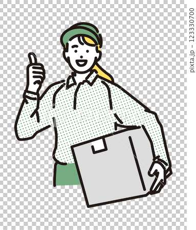 シンプル　イラスト　笑顔の配達員の女性 123330700