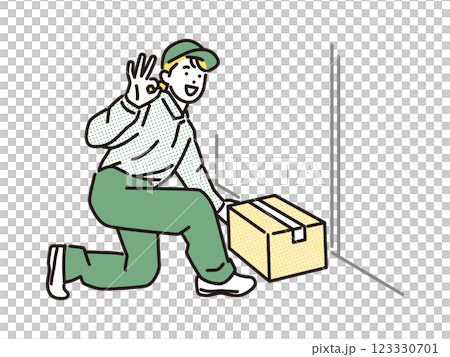 シンプル　イラスト　置き配をする配達員の女性 123330701