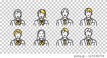 シンプル　イラスト　学生の男女の笑顔のアイコンセット 123330734