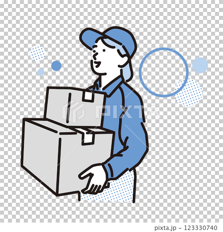 Simple illustration: Smiling delivery woman carrying cardboard boxes 123330740