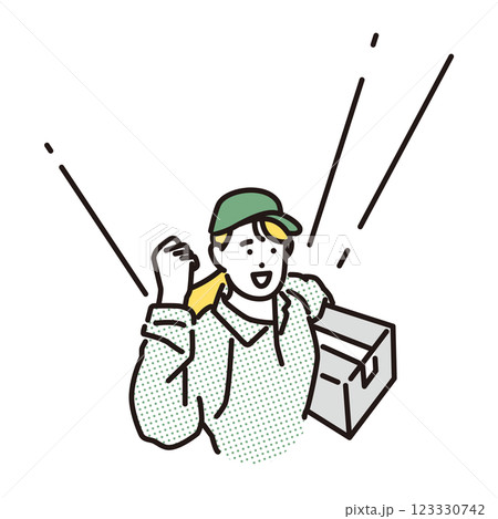 シンプル イラスト 段ボールを運ぶ笑顔の配達員の女性 シンプル イラスト 段ボールを運ぶ笑顔の配達員の女性 123330742