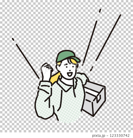 簡單的例子：面帶微笑的送貨婦女搬運紙箱 123330742