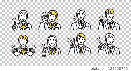 具有正面表情的男女學生簡單插圖集 123330746