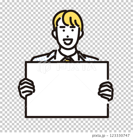 Simple illustration: Smiling high school boy holding a flip chart Simple illustration: Smiling high school boy holding a flip chart 123330747