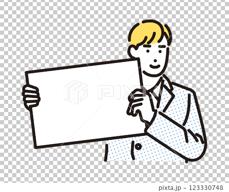Simple illustration: Smiling high school boy holding a flip chart 123330748