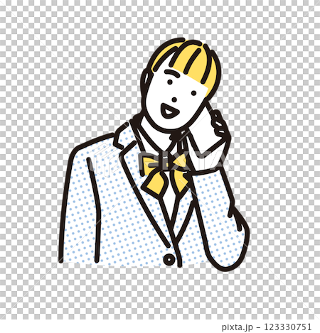 Simple illustration of a high school girl talking on a smartphone 123330751