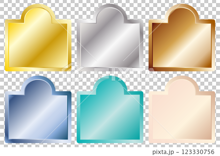 金銀銅サファイヤプラチナエメラルドの中身のない光沢のある輝くフレームのセット　画像制作 123330756