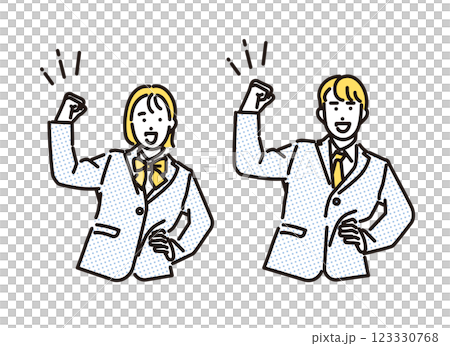 Simple illustration set of male and female students pumping their fists to get pumped 123330768