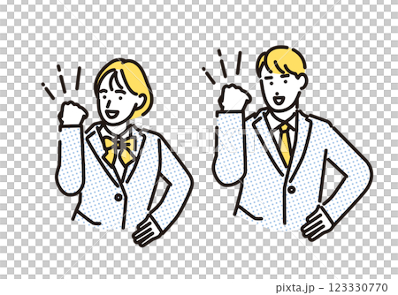Simple illustration set of male and female students pumping their fists to get pumped Simple illustration set of male and female students pumping their fists to get pumped 123330770