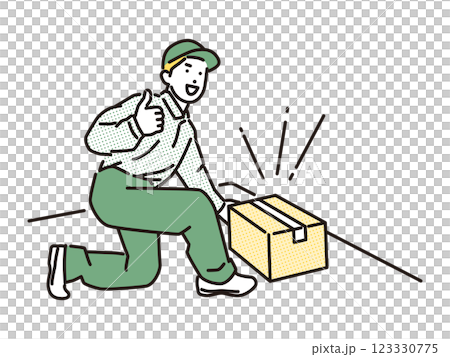 シンプル　イラスト　置き配をする配達員の男性 123330775