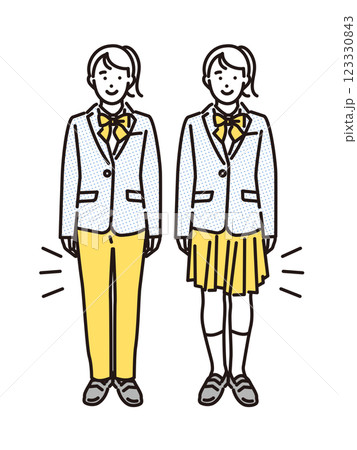 シンプル　イラスト　スラックスとスカートが選べる制服 123330843