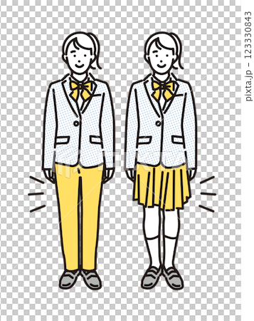 シンプル　イラスト　スラックスとスカートが選べる制服 123330843
