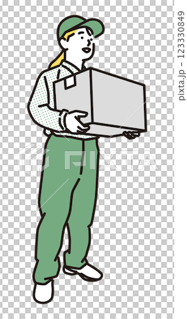 Simple illustration: Smiling delivery woman carrying cardboard boxes 123330849