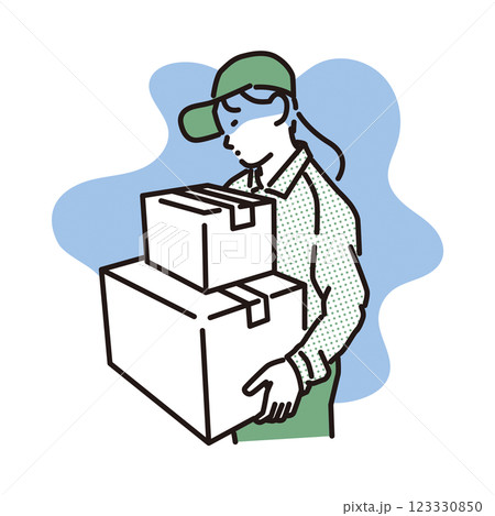 シンプル　イラスト　荷物が多くてうんざりする配達員の女性 123330850