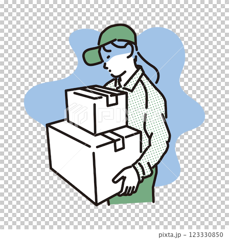 シンプル　イラスト　荷物が多くてうんざりする配達員の女性 123330850