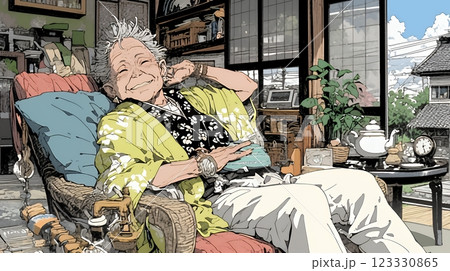 ゆったりとした時間を過ごす高齢の女性