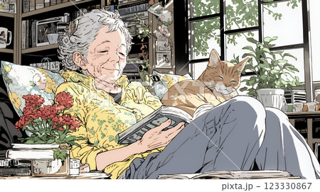 ゆったりとした時間を過ごす高齢の女性