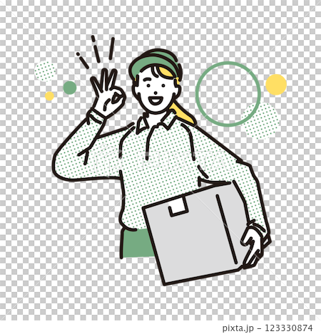 シンプル　イラスト　OKサインを出す笑顔の配達員の女性 123330874