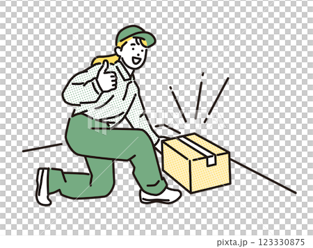 シンプル　イラスト　置き配をする配達員の女性 123330875