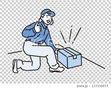 シンプル　イラスト　置き配をする配達員の女性 123330877