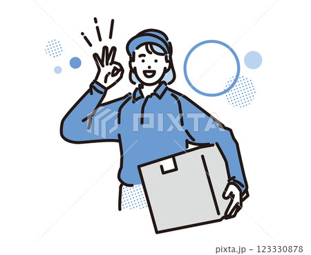 シンプル　イラスト　OKサインを出す笑顔の配達員の女性 123330878