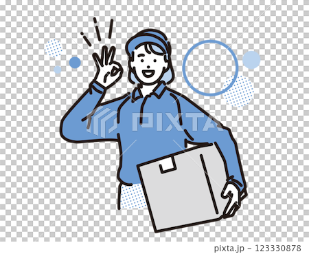 シンプル　イラスト　OKサインを出す笑顔の配達員の女性 123330878