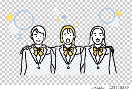 Simple illustration: Smiling high school girls putting their arms around their friends 123330889