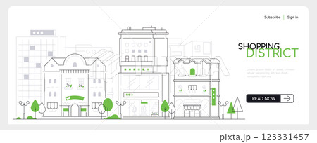 Shopping district - modern thin line design style vector banner 123331457