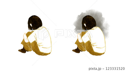 膝を抱える若い女性の後ろ姿 人物の手描き水彩イラスト素材 膝を抱える若い女性の後ろ姿 人物の手描き水彩イラスト素材 123331520