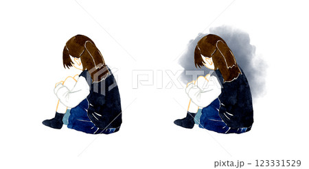 膝を抱える学生服の女の子の後ろ姿 人物の手描き水彩イラスト素材 膝を抱える学生服の女の子の後ろ姿 人物の手描き水彩イラスト素材 123331529