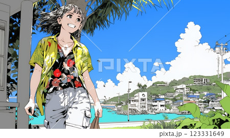 沖縄を一人旅している若い女性