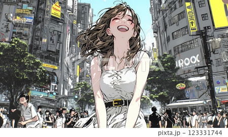 街中で大声で呼びかけている若い女性
