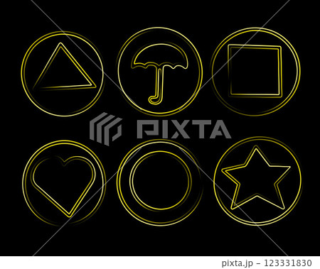 Illustration of a set of Korean dalgona game with neon effect. 123331830