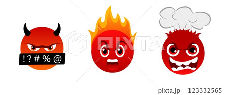 Angry red emoji with fiery head, symbolizing rage and aggressive emotion. 123332565