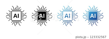 AI icon with digital circuits for modern tech and innovation. 123332567