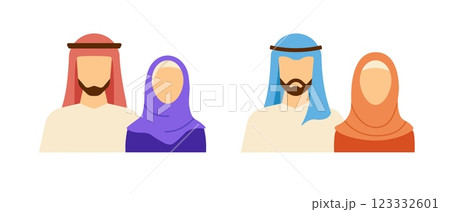 Colorful Muslim family logo representing tradition and faith. 123332601
