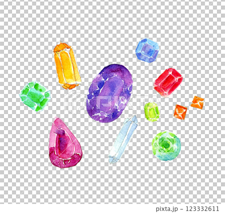 カラフルな宝石のイラスト　水彩イラスト 123332611