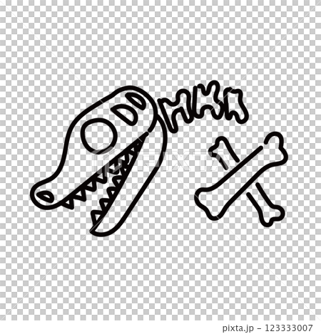 恐竜の骨のイラスト　モノクロ 123333007