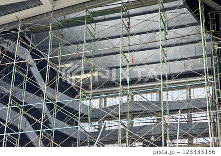 Large Scaffolding in New Building Construction Site. 123333186