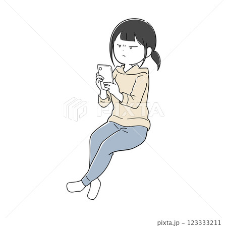 不機嫌な顔でスマホを見る女の子 不機嫌な顔でスマホを見る女の子 123333211
