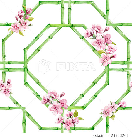 Beautiful seamless pattern with hand drawn bamboo lattice in vacation style. Ready print design. 123333261