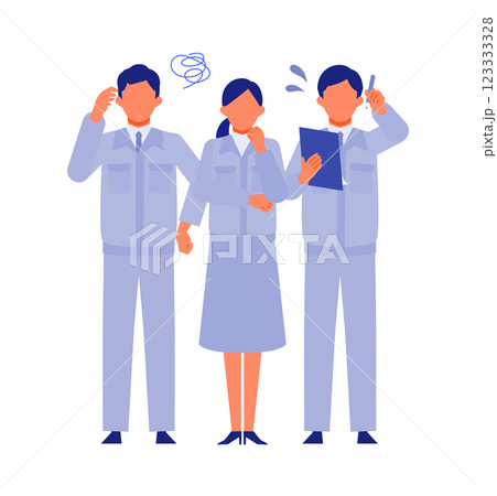 作業着の男女、人々の問題解決のイラスト　困る 123333328