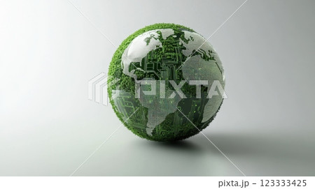 Green earth concept representing environmental sustainability and technology integration. Net zero and carbon neutral concept 123333425