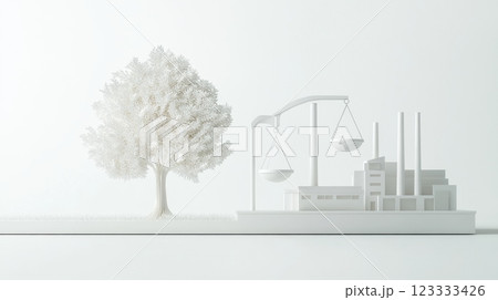 Balance between nature and industry. Net zero and carbon neutral concept 123333426