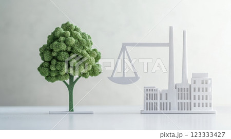 Balancing nature and industry: environmental sustainability concept. Net zero and carbon neutral concept 123333427