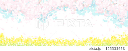 桜と春の空　菜の花畑 123333658
