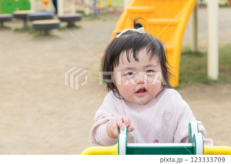 【初めての遊具で遊ぶ乳幼児】 123333709