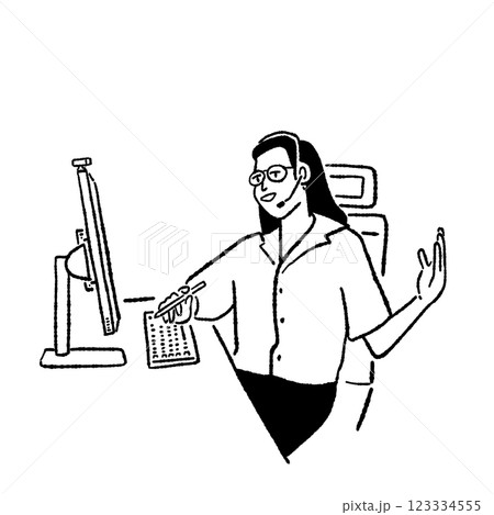 Woman video conference call Online meeting Hand drawn Line art Illustration 123334555