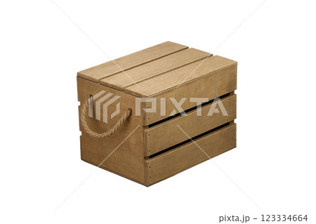 Wooden box with a lid on a white background. Storage box 123334664