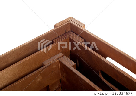 Fragment of a wooden box close-up on a white background 123334677